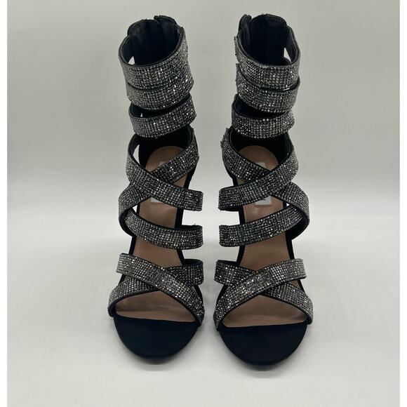 Steve Madded Heels Women 9 Black Malika Open Toe Strap Sandals Wedding Party NEW - Picture 4 of 13